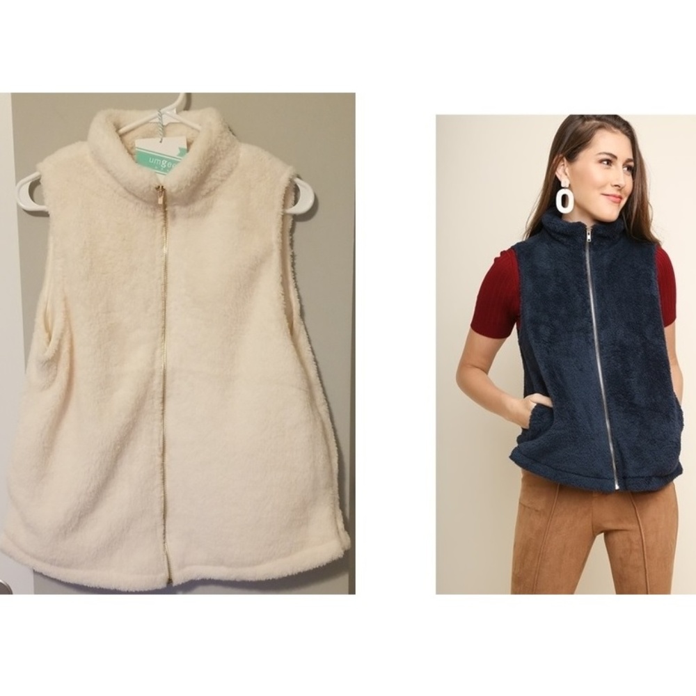NEW Umgee Fuzzy Knit Vest Off White Sizes S M L